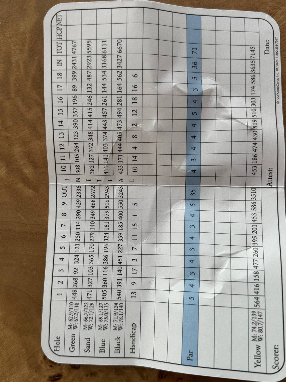 The Park West Palm scorecard — Gil Hanse design, West Palm Beach, Florida. Yellow tees 7,145 yards, Par 71, 74.2/139 rating.
